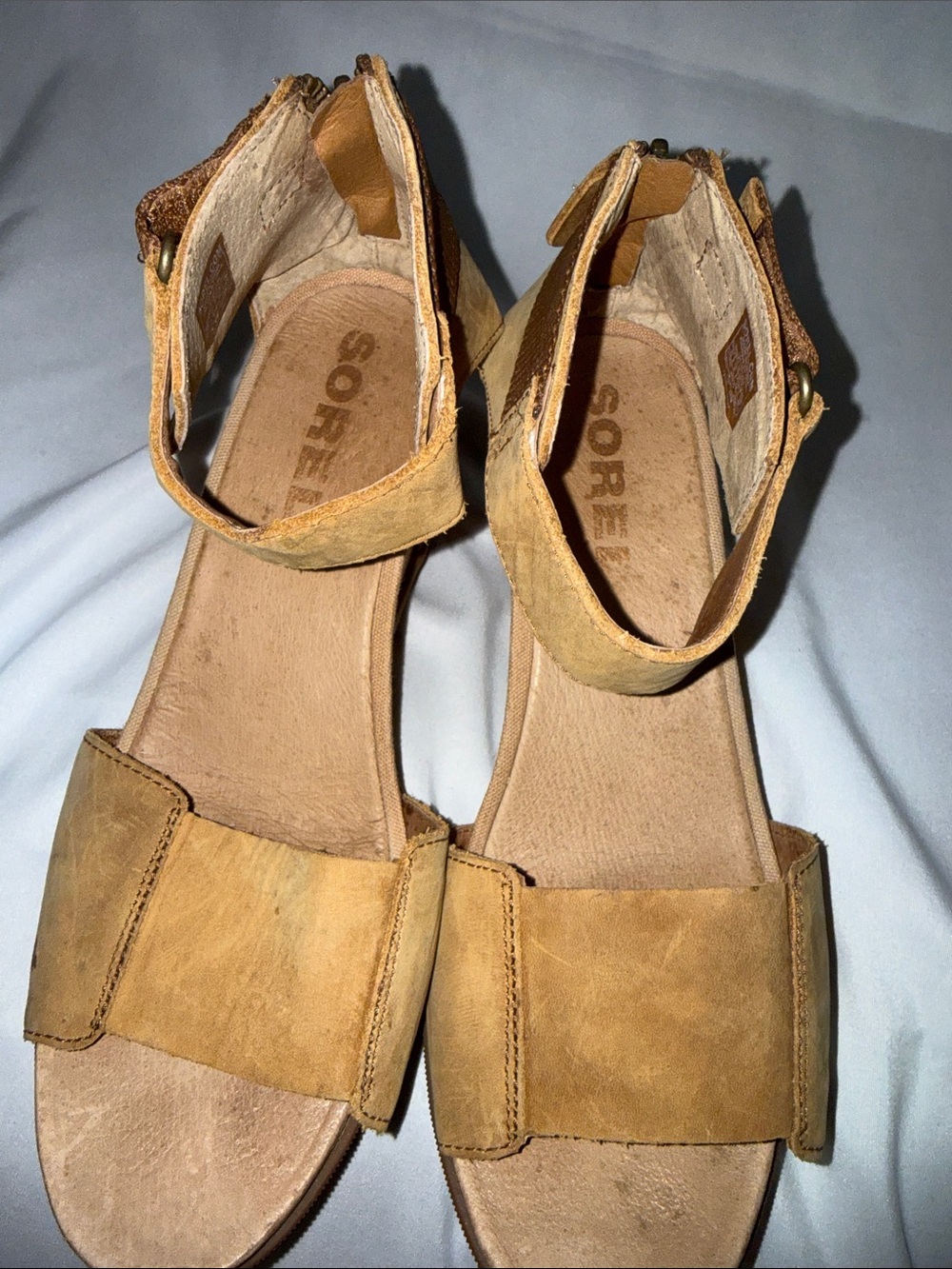 Sorel Tan Suede Wedge Ankle-Strap Sandals